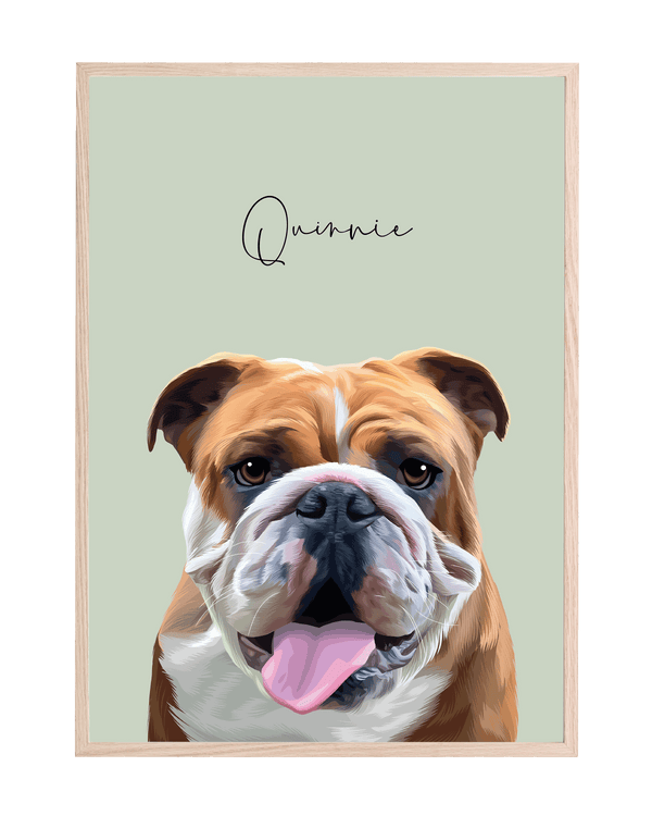 Custom pet portrait from photo, framed